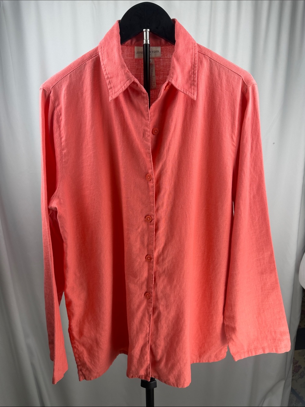 Jones New York Sport 100% Linen Coral Button Down Shirt Size M